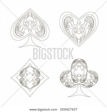 Ornament Monochrome Spades Hearts, Diamonds, Clubs, Poker, Cards Symbols Set On White Background Des