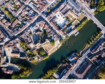 Aerial Photography Of The Bank Of Loing River In Nemours City