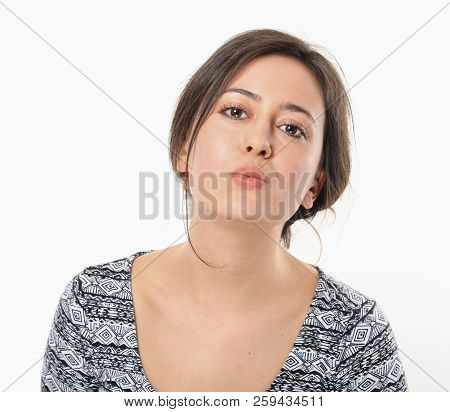 Beautiful Young Woman Imitating Kissing Someone, Isolated