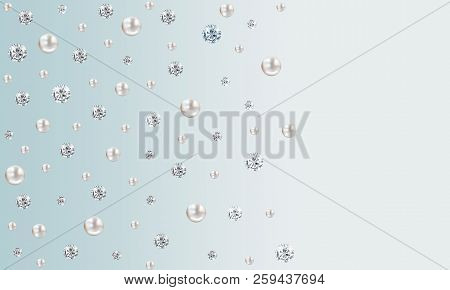 Wedding Pearl Illustration Background With Many Small And Big White Shiny Nacreous Pearls And Diamon