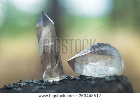 Large Clear Pure Transparent Great Royal Crystal Of Quartz Chalcedony Diamond Brilliant On Nature Bl