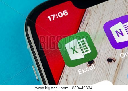Sankt-petersburg, September 19, 2018: Microsoft Exel Application Icon On Apple Iphone X Screen Close