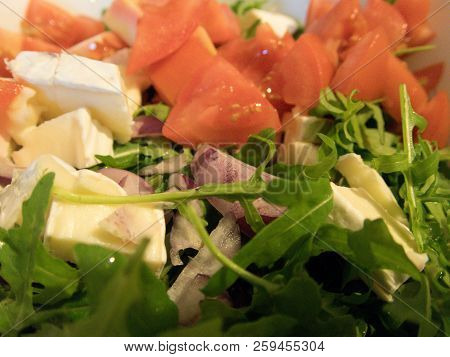 Fresh Mixed Salad With Rucola Tomato And Cheese