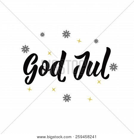 Swedish Text: Merry Christmas. Lettering. Vector Illustration. Element For Flyers, Banner And Poster