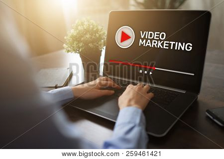 Video Marketing And Advertising Concept On Screen.