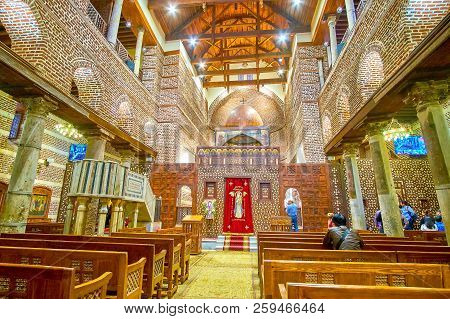 Cairo, Egypt - December 23, 2017: The Beautiful Interior Of St Barabara Church With High Carved Sanc