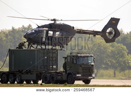 Berlin, Germany - Apr 27, 2018: German Army Performing A Military Demonstration At The Berlin Ila Ai