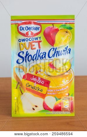 Pruszcz Gdanski, Poland - September 16, 2018: Dr. Oekter Instant Fruit Kisiel Slodka Chwila. Kisiel 