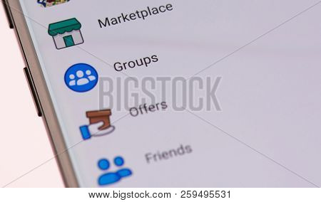 New York, Usa - September 21, 2018: Facebook Marketplace Logo On Smartphone Screen Background Close 