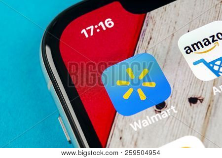 Sankt-petersburg, Russia, September 19, 2018: Walmart Application Icon On Apple Iphone X Screen Clos