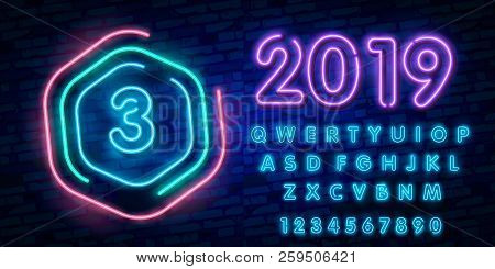Number Three Symbol Neon Sign Vector. Third, Number Three Template Neon Icon, Light Banner, Neon Sig