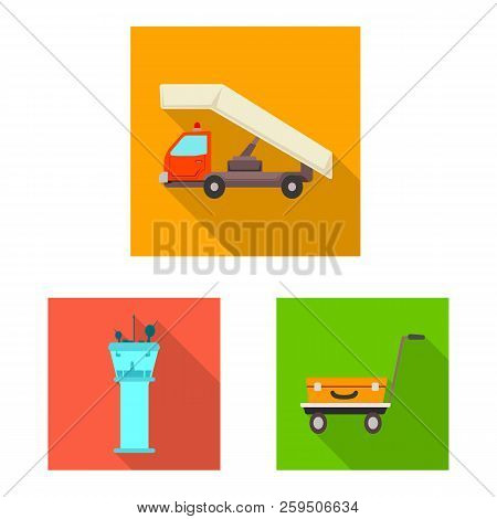 Vector Illustration Of Airport And Airplane Sign. Collection Of Airport And Plane Vector Icon For St