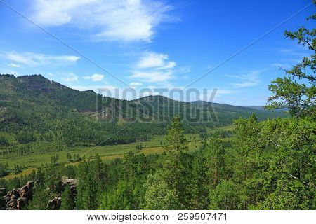 Summer Day In A Mountain Valley. Siberia, Transbaikalia, Yablonovy Ridge, Tract Dvorci (palaces)