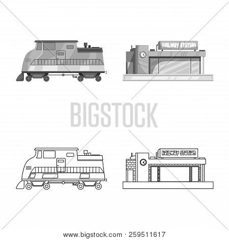 Vector Illustration Of Train And Station Sign. Set Of Train And Ticket Stock Vector Illustration.