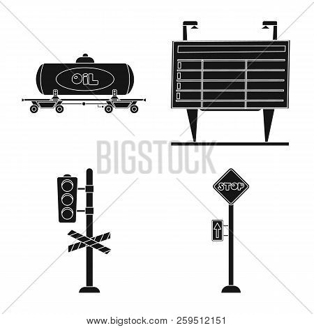 Vector Design Of Train And Station Sign. Set Of Train And Ticket Vector Icon For Stock.