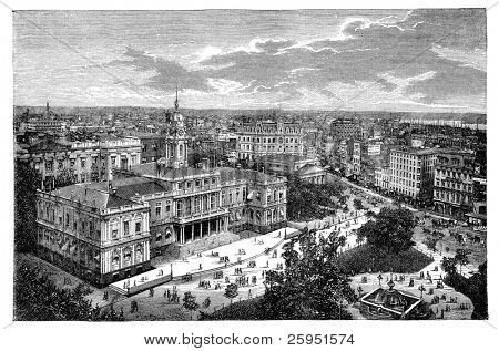 New York City Hall. Kupferstich aus einem Buch 1880.