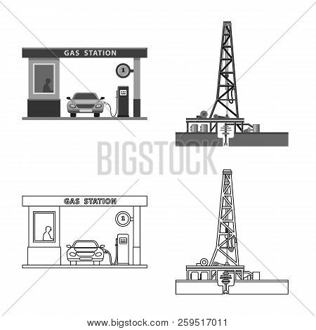 Vector Design Of Oil And Gas Sign. Set Of Oil And Petrol Vector Icon For Stock.