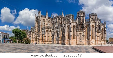 Batalha, Portugal - July 17, 2017: Monastery of Batalha aka Monastery of Santa Maria da Vitoria. View of the Capelas Imperfeitas (Unfinished Chapels). Gothic and Manuelino aka Manueline style