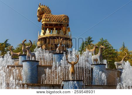 Kutaisi, Georgia - September 18, 2017: View Of The Colchis Fountain A Sunny Morning