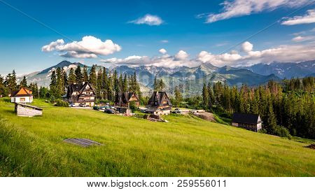 Few Houses And Wonderful Tatra Mountains At Sunset In Summer