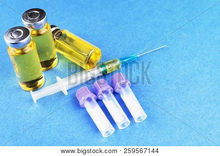 Medical Supplies, Doping, Drugs In Glass Containers And Plastic Tubes For Blood Collection For Tests
