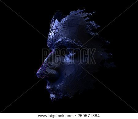 Polygonal Human Face. 3d Illustration Of A Cyborg Head Construction. Artificial Intelligence Concept