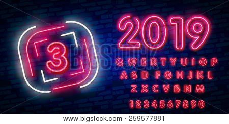 Number Three Symbol Neon Sign Vector. Third, Number Three Template Neon Icon, Light Banner, Neon Sig