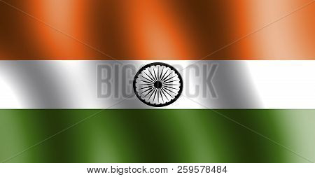 Tricolored Indian Flag With Ashok Chakra Of Orange Or Saffron,green And White.