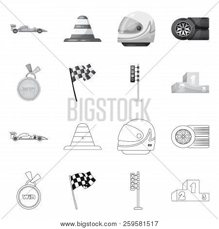 Vector Design Of Car And Rally Sign. Set Of Car And Race Vector Icon For Stock.