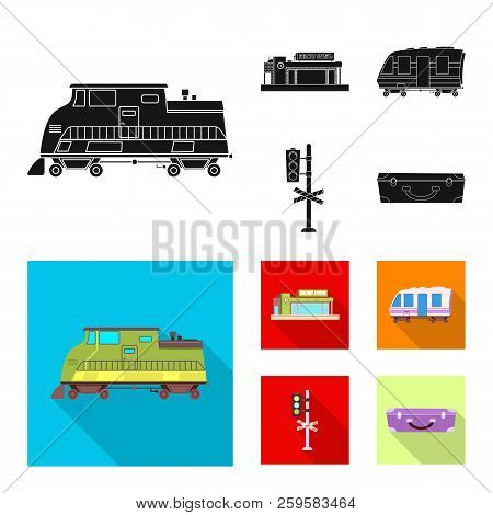 Vector Design Of Train And Station Sign. Set Of Train And Ticket Vector Icon For Stock.