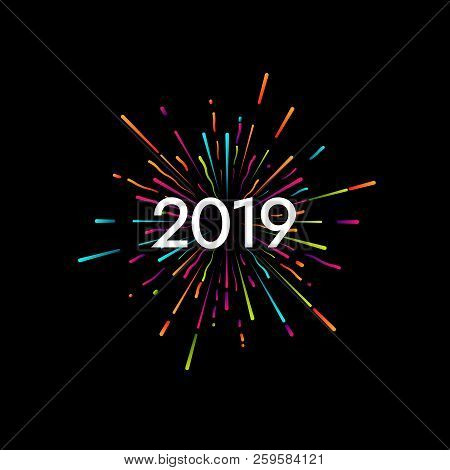 Happy New 2019 Year. Holiday Vector Illustration With Festive Typographic Composition. New Year 2019