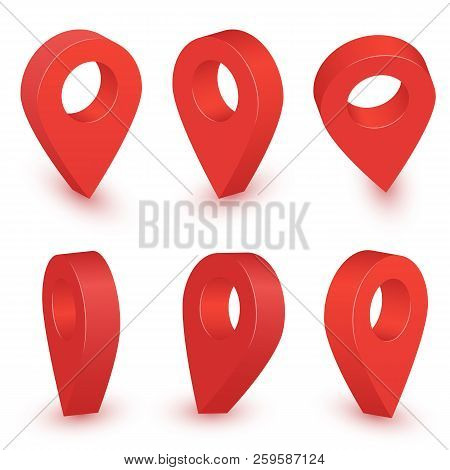 Gps Navigator Pin Checking Red Color On White Background. Realistic Detailed 3d Red Map Pointer Pin 