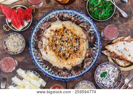 Iranian Pilaf With Tahdig And Lamb Close View