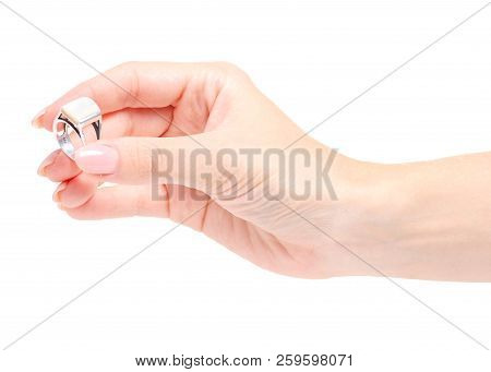 Bijouterie Ring Ivory Stone In Hand On White Background Isolation