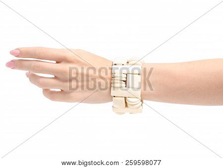Bijouterie Bracelet Ivory Stone In Hand On White Background Isolation