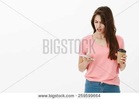 Girl Being Displeased Staring At Time, Realising Friend Late For Hours. Portrait Of Frustrated And A