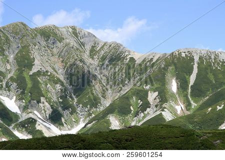 Tateyama Mountain Range With Snow In Summer In Toyama, Japan