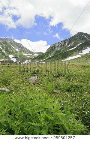 Tateyama Mountain Range With Snow In Summer In Toyama, Japan
