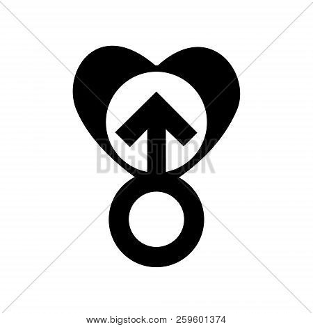 Gender Men Signs In Black Heart Icon. A Symbol Of Love. Valentines Day. Flat Style For Graphic Desig