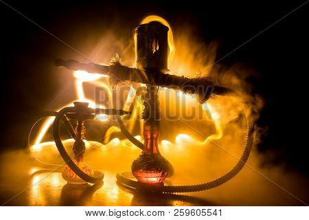 Hookah Hot Coals On Shisha Bowl Making Clouds Of Steam. Shisha Explosion. Stylish Oriental Shisha In