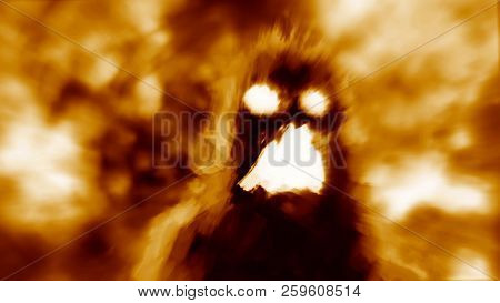 Hellish Monster Shadow On Orange Background. Genre Of Horror.