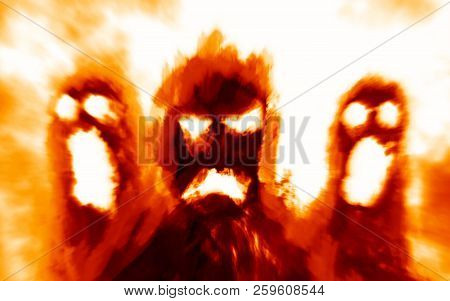 Scary Hellish Monsters Shadows On Orange Background. Genre Of Horror.