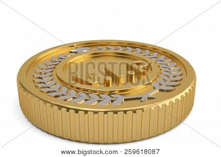 Golden Crown With Vip Coin On White Background.3D Illustration