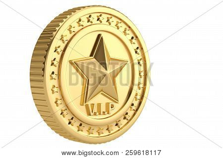 Golden Crown With Vip Coin On White Background.3D Illustration