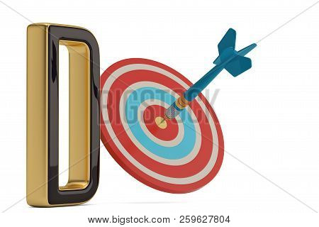 Alphabet D And Target Isolated On White Background 3D Illustration.