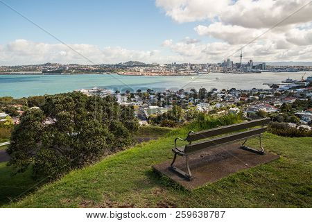 Empty Chair On The Top Of Mount Victoria In Devonport Suburb Of Auckland, New Zealand.