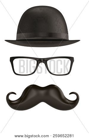 Glasses And Mustache Icon Isolated On White Background 3D Illustration.