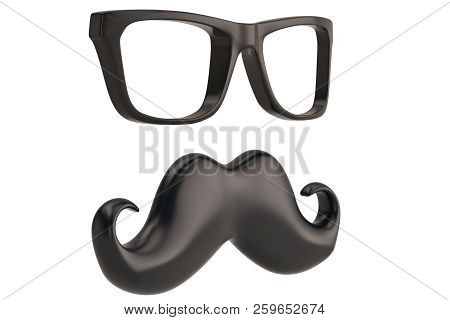 Glasses And Mustache Icon Isolated On White Background 3D Illustration.
