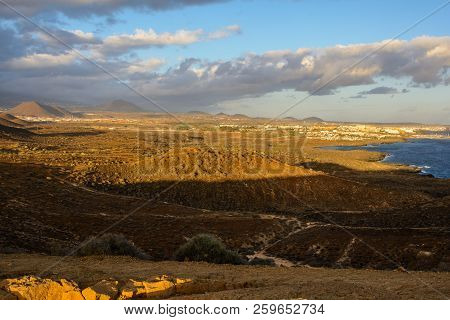 The Yellow Mountain On The Ocean Shore In Costa Del Silencio, Tenerife.