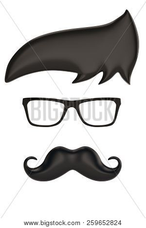 Glasses And Mustache Icon Isolated On White Background 3D Illustration.